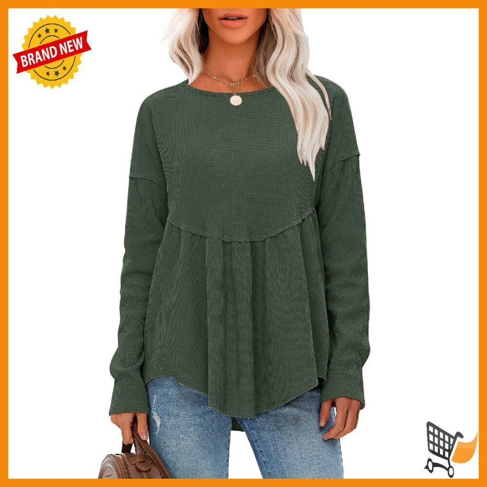 Soft Waffle Knit Long Sleeve Tunic Top Loose Fit Maternity Friendly